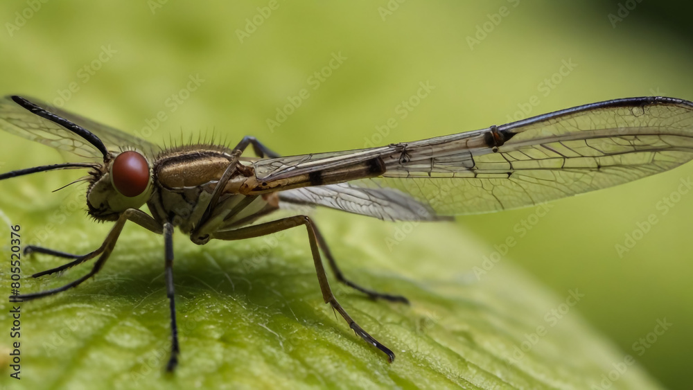 fly on a green leaf. macro
