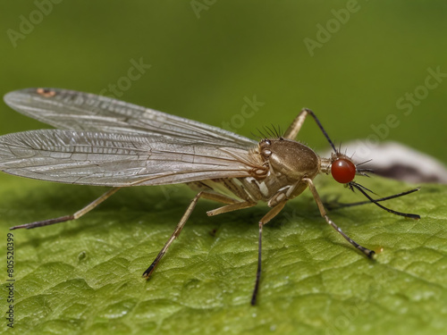 fly on a green leaf. macro
