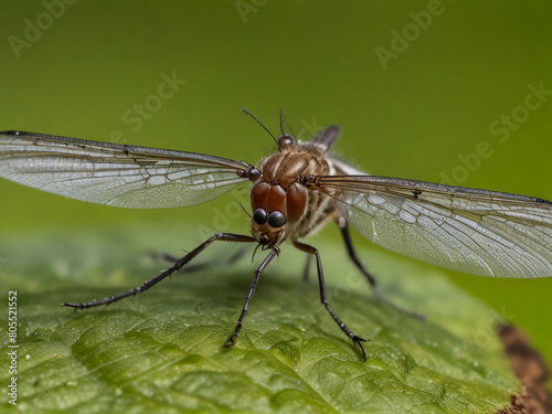 fly on a green leaf. macro 