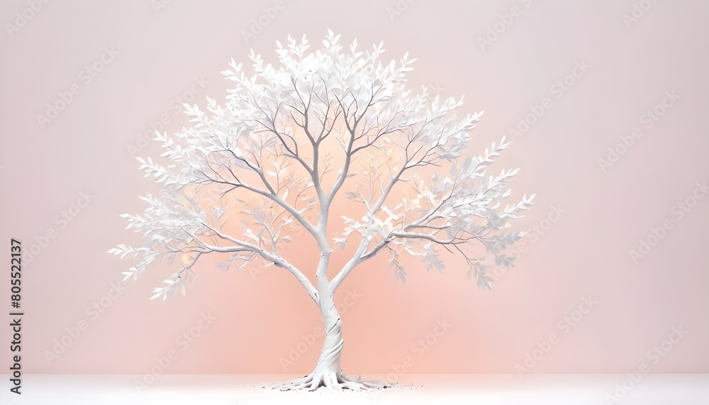 Obraz premium White Tree Background, Veiled Whispers, Snow-Covered Canopy