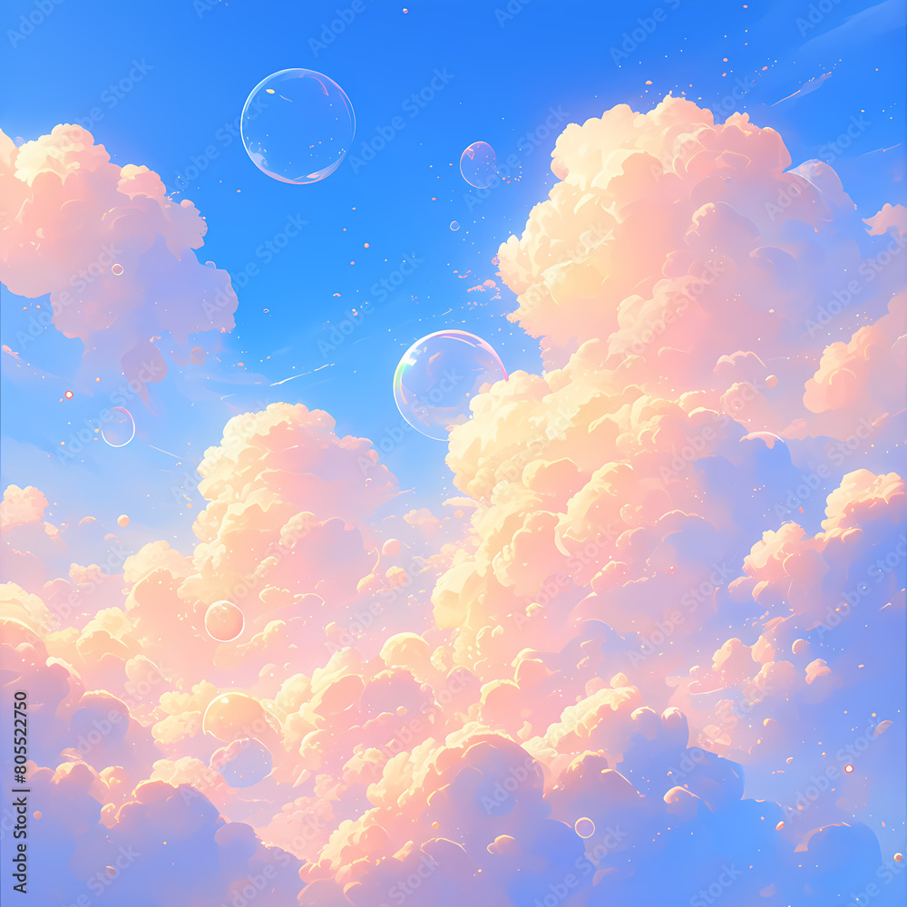 Dreamlike Vibes: Serene Cloudscape Illustration Perfect for Relaxing Backgrounds and Advertisements