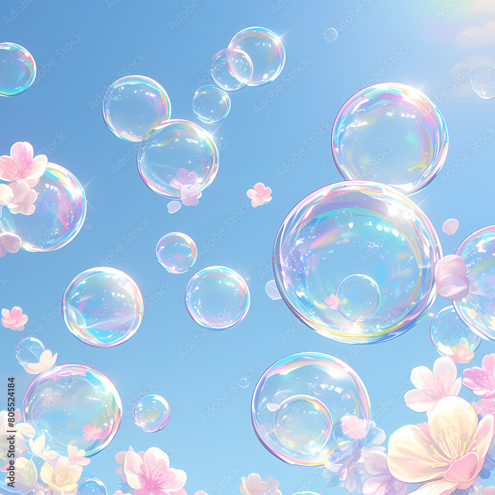 Ethereal Soap Bubble Bliss with Pink Fluttery Leaves