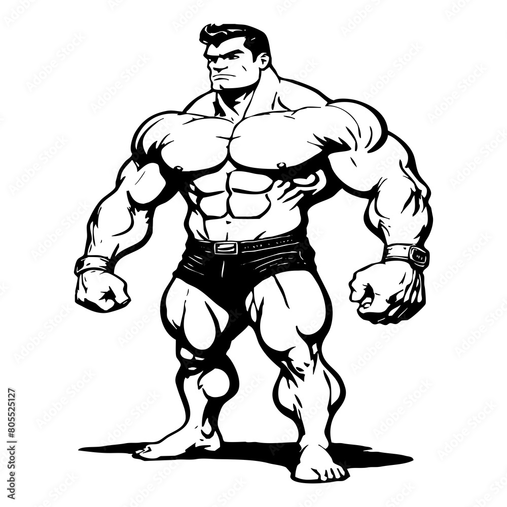 Strongman . Fictional character . Black and white illustration generated by Ai Strongman . Fictional character . Black and white illustration generated by Ai