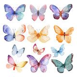 Watercolor vector of a colorful butterfly set, isolated on a white background, design art, drawing clipart, Illustration painting, Graphic logo, colorful butterfly vector 