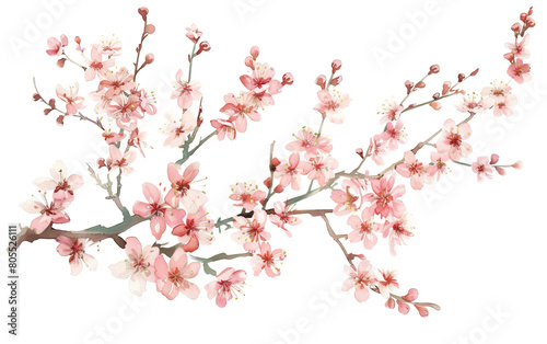 Cherry blossom flower stalk on white background,png © Uday