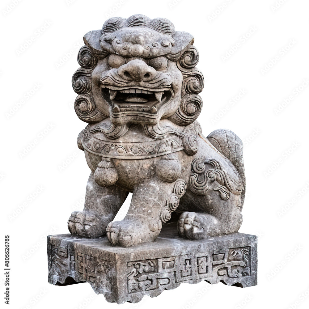 Chinese lion statue on white background,png