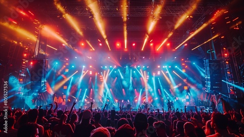 A lively music festival scene, crowd enjoying under vibrant stage lights, with left side text space for a YouTube thumbnail