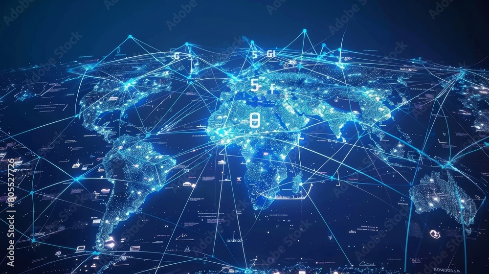 5G Global Connectivity Map in Sleek Blue Tones 5G Global Connectivity Map in Sleek Blue Tones