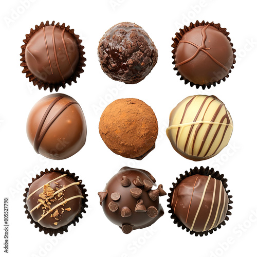 Chocolate Truffles from Top View on white background,png