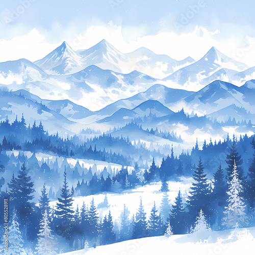 Majestic Snowy Peaks and Forests - A Timeless Winter Wonderland for Your Visual Needs