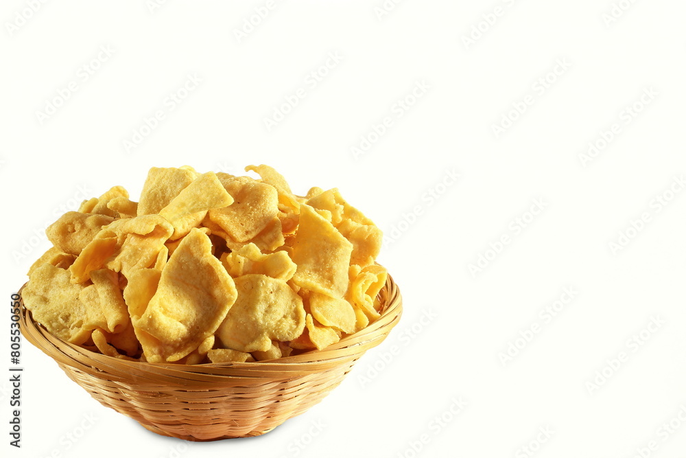 indian gujarati traditional tea time snack food gathiya papdi or fafda papdi,papadi,in white background,copy space indian gujarati traditional tea time snack food gathiya papdi or fafda papdi,papadi,in white background,copy space