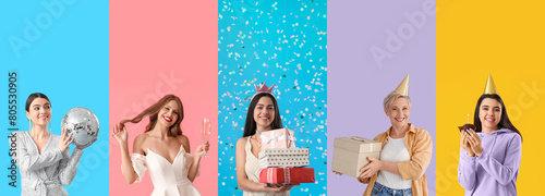 Set of happy women during p...
