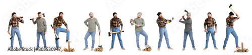 Set of lumberjacks on white background photo
