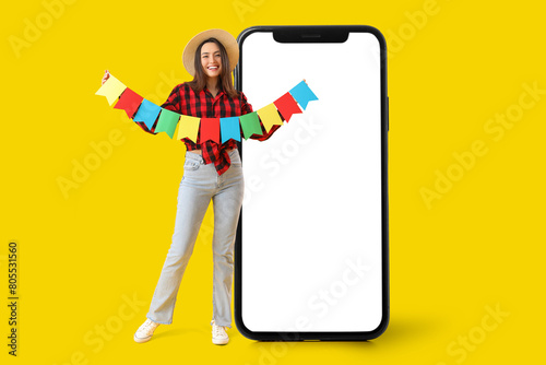 Young woman with flags on y...