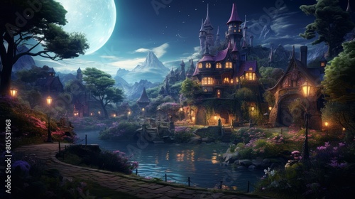 Fairy Tale Village by Moonlight