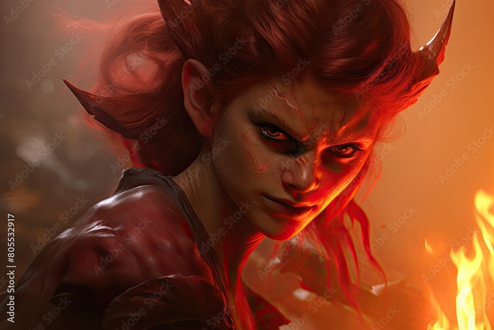 Fiery demonic fantasy character portrait