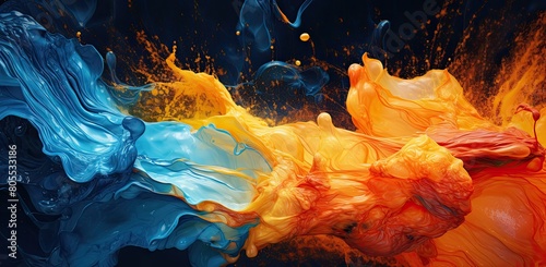 Vibrant fluid art explosion of blue and orange