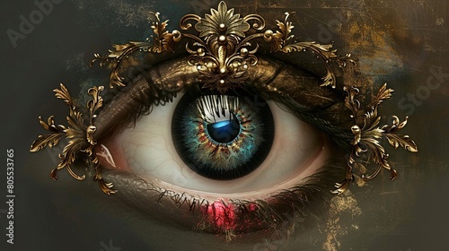 A creative logo with an eye in matrix colors, symbolizing the watchful gaze of God photo