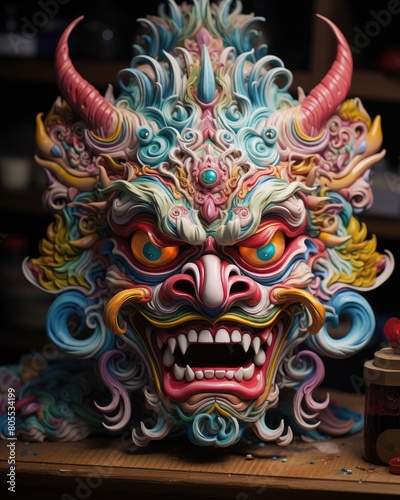 Vibrant and Intricate Mythical Creature Sculpture