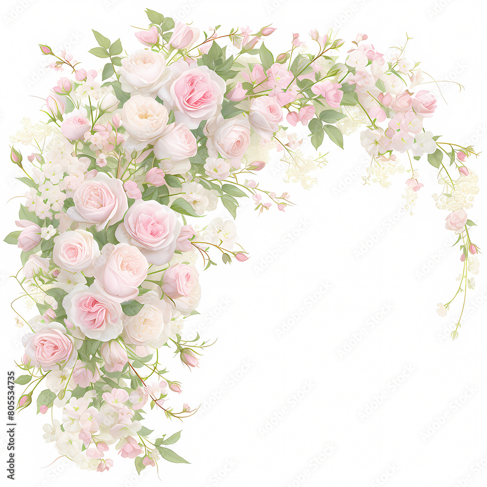 Elegant Pink and White Rose Garland in Lush Greenery for Bridal Entrance or Garden Party