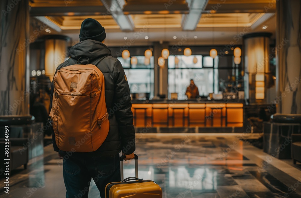 Man entering hotel lobby Man entering hotel lobby