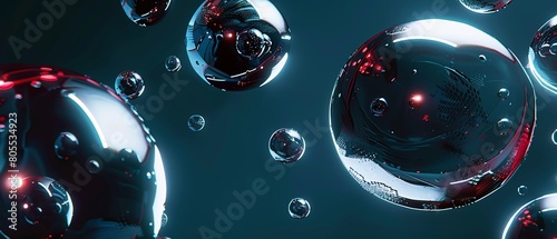 A visually striking abstract 3D illustration showcasing a bluecolored background filled with a variety of bubbles and balls for a lively and energetic look photo