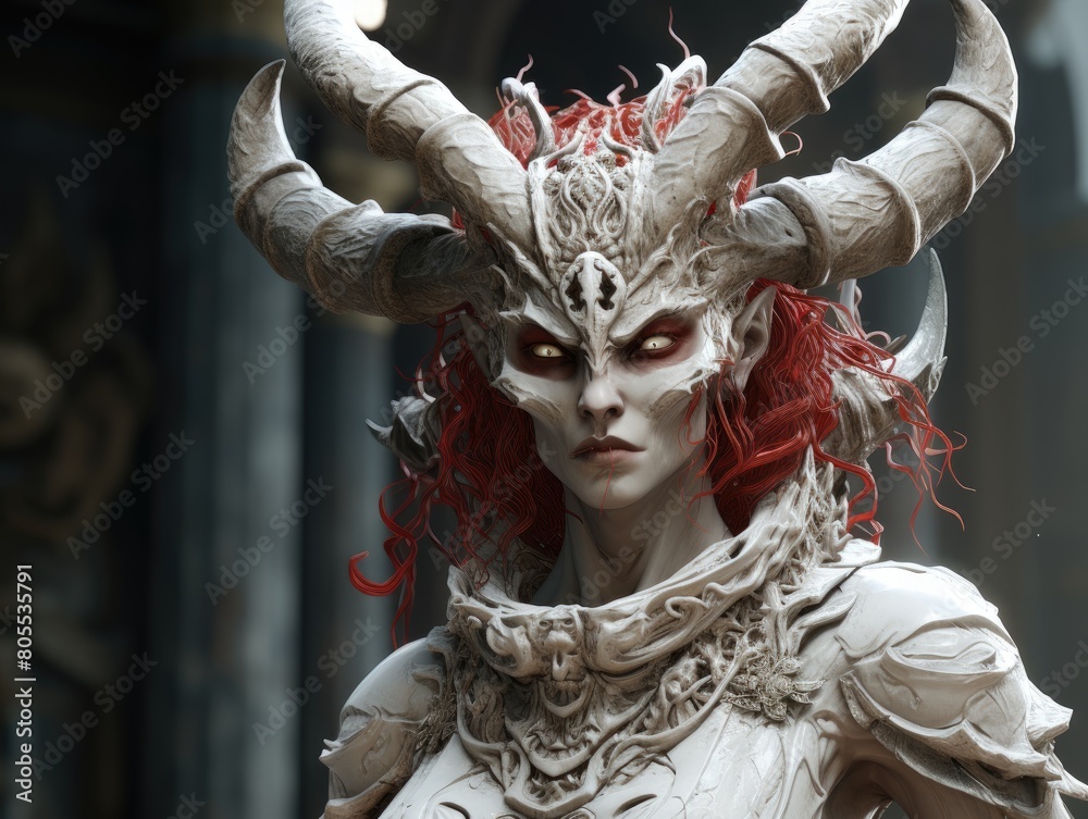 Demonic fantasy character with horns and red hair