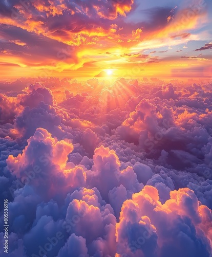 Sun Setting Over Clouds in Sky