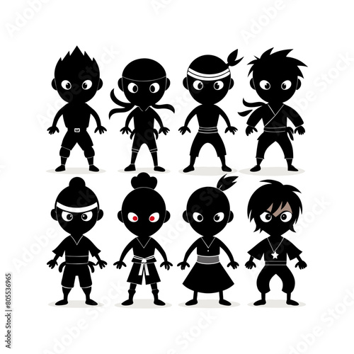 set of ninja kid vector silhouette