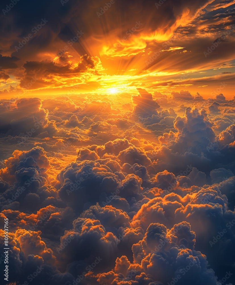 Sun Setting Over Clouds in Sky