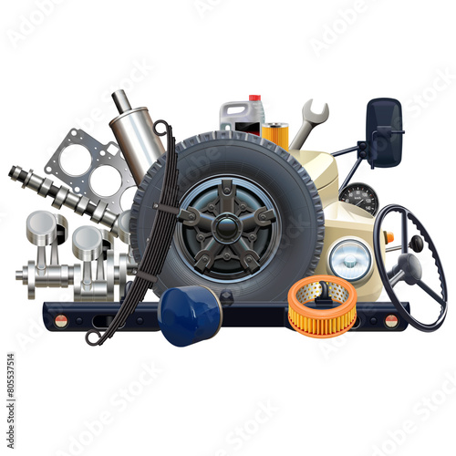 Vector Auto Parts with Black Truck Wheel