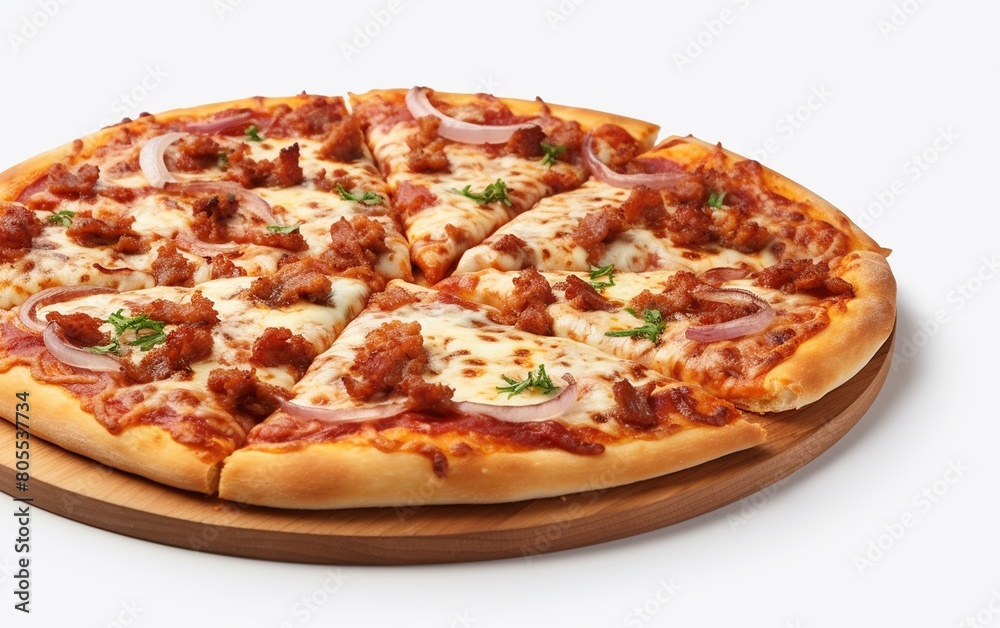 Meat Pizza on White Canvas