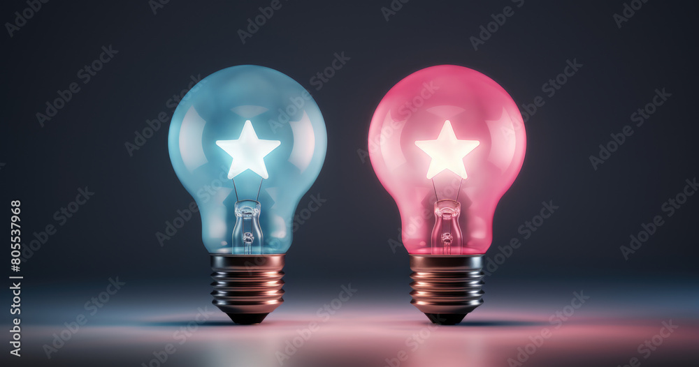 Blue and Pink Light Bulbs with Star-Shaped Filaments Blue and Pink Light Bulbs with Star-Shaped Filaments