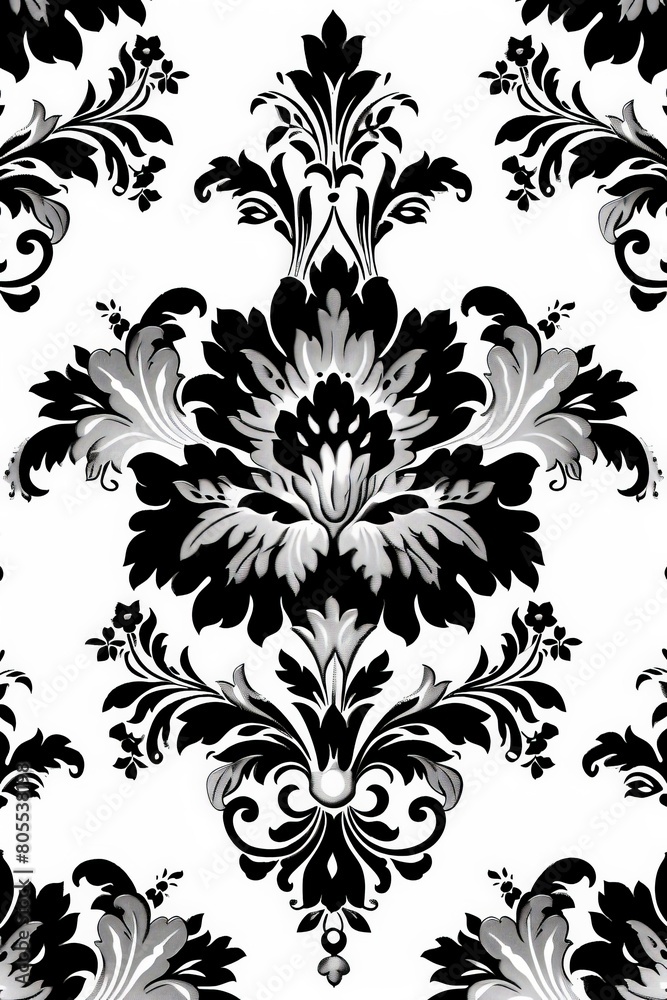 Classic Black and White Floral Wallpaper