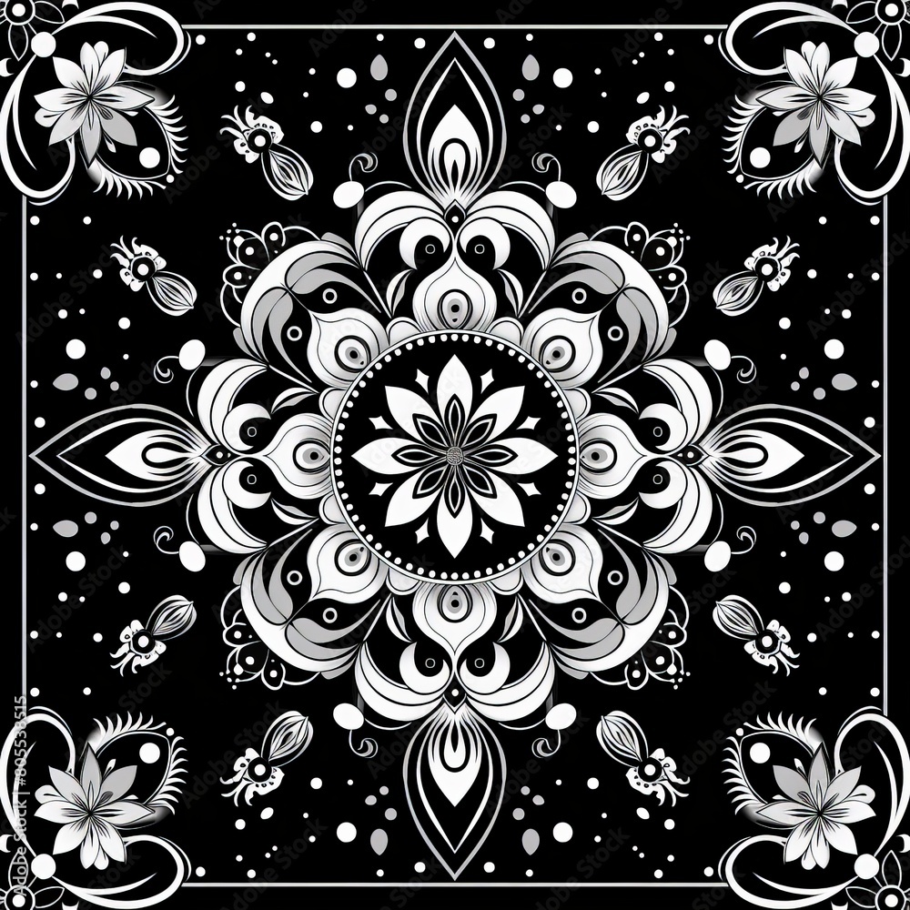 Obraz premium Monochrome Floral Design on Black Background
