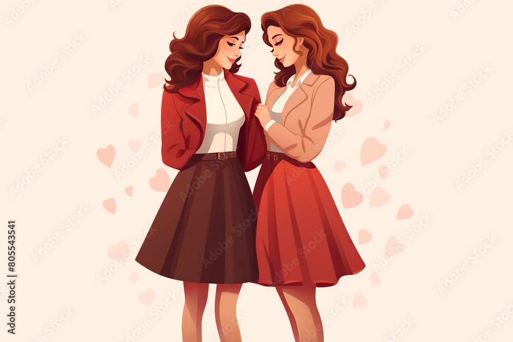 Happy hug day, illustration. Female friend hug.