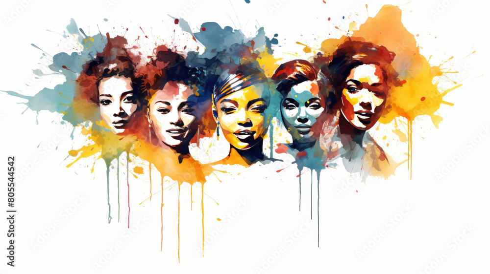 Obraz premium Multicolored silhouettes of women in soft palette, unique noses, layered collage on canvas