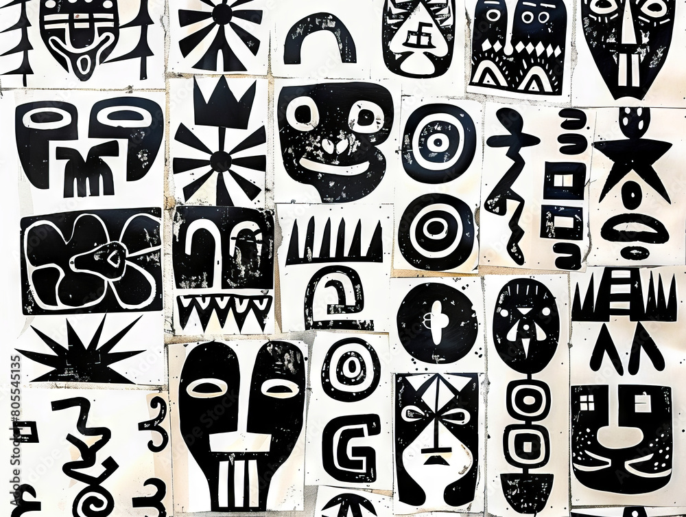 A collage of black and white faces. A collage of black and white faces.