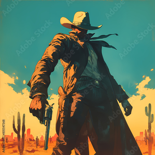 Retro Western Art: The Legendary Cowboy's Journey in a Vintage Poster photo