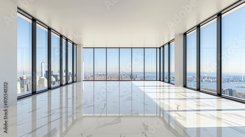 Stunning Skyline View from Modern Office with Floor-to-Ceiling Windows © Krystian