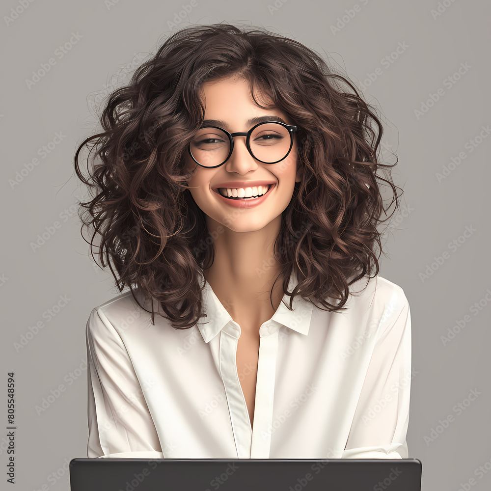 Joyful Business Professional Female Looking Up and Smiling while Using Computer, Lifestyle Image