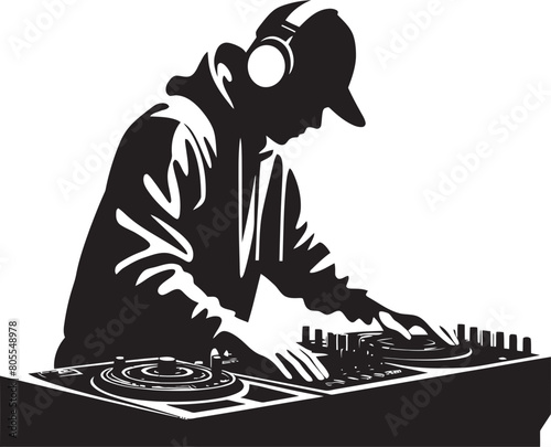 Urban DJ Mixer Vector Illustration with Street Art Influences Playful DJ Mixer Vector Illustration with Cartoonish Characters and Whimsical Details