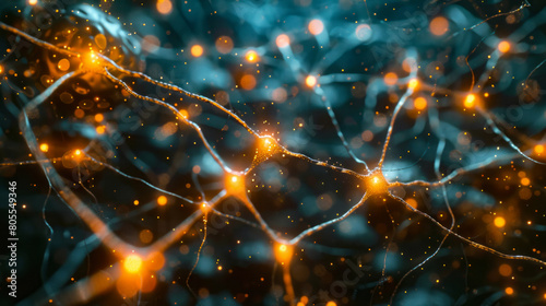 Abstract neural network with glowing connections and light pulses