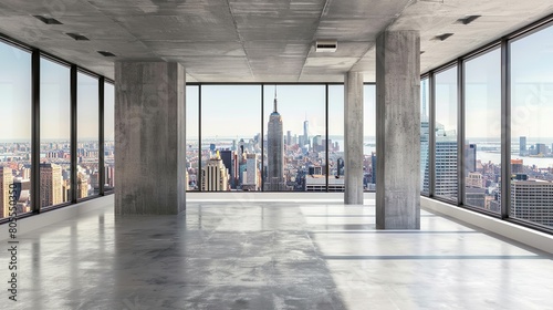 Panoramic Elegant Office With View On Big City Landscape Spacious Office, Modern Design, Exlusive Wide Windows