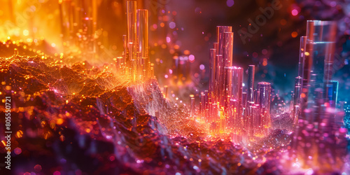 Holographic virtual landscape with glowing textures