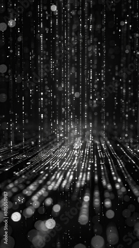 Monochrome streaming binary code falling like rain
