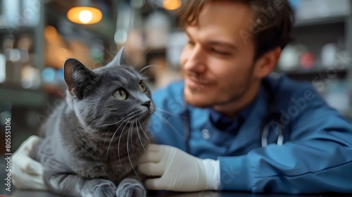 A Man Petting a Cat at the Vet - Calming Kitty, Gentle Touch, and Soothing Veterinary Care
