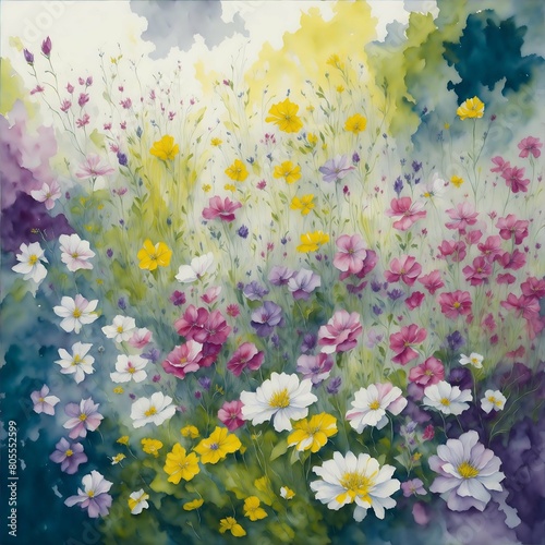 Beautiful and elegant oil painting flowers. A canvas of multicolor flowers in oil painting