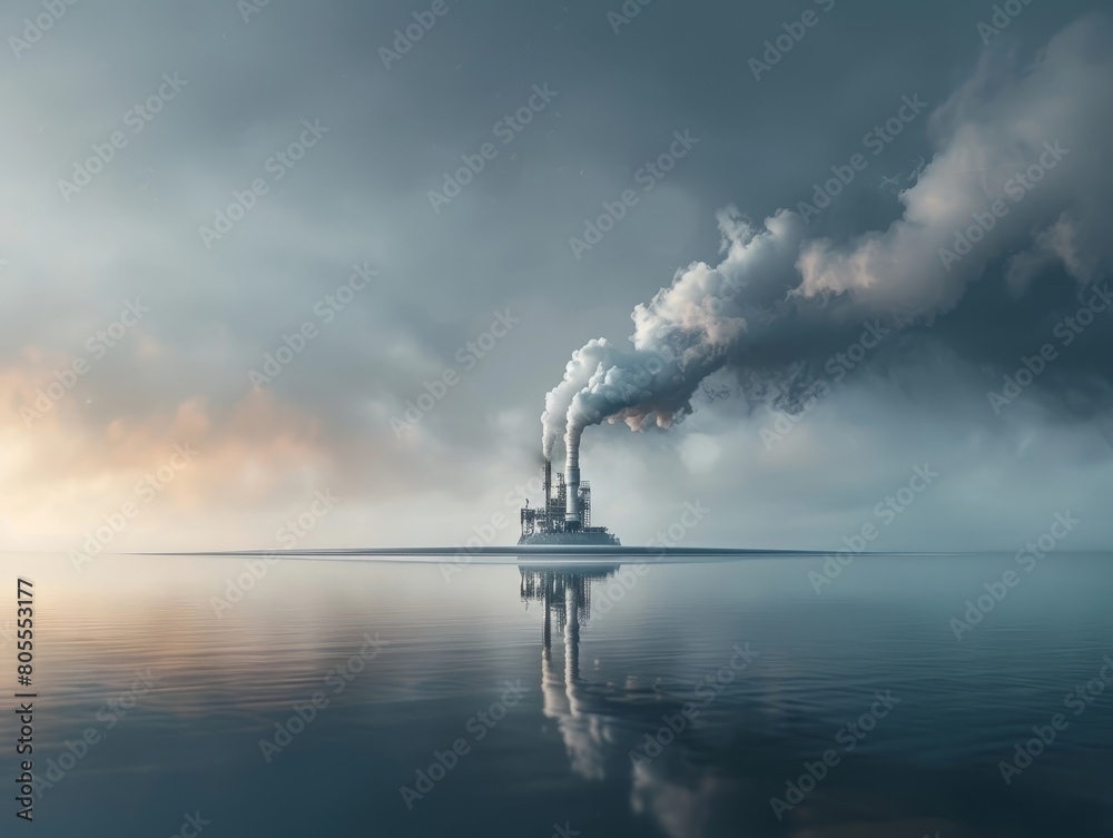 Obraz premium Surreal Landscape of Carbon Minimalist Representation of Industrial Emissions and Environmental Sustainability