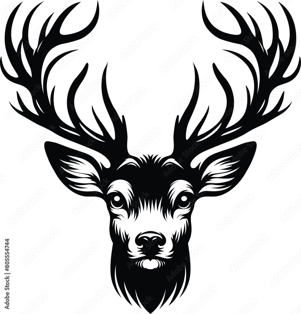 Fototapeta premium Horned elk deer head silhouette vector Illustration